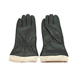 Redess Black PU Leather Wool Blend Lined Wrist Gloves Warm Winter Driving Sz 6.5